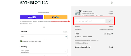 Cymbiotika coupon box at checkout