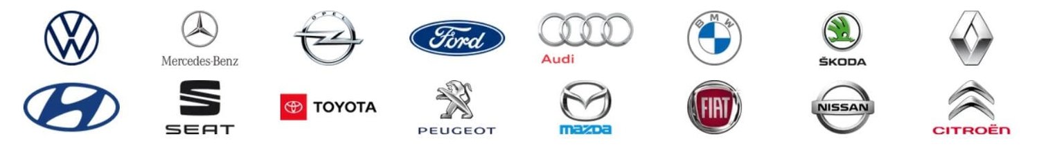 Auswahl von Automarken wie VW, Mercedes, Ford und BMW, für die du bei Daparto Ersatzteile erhältst