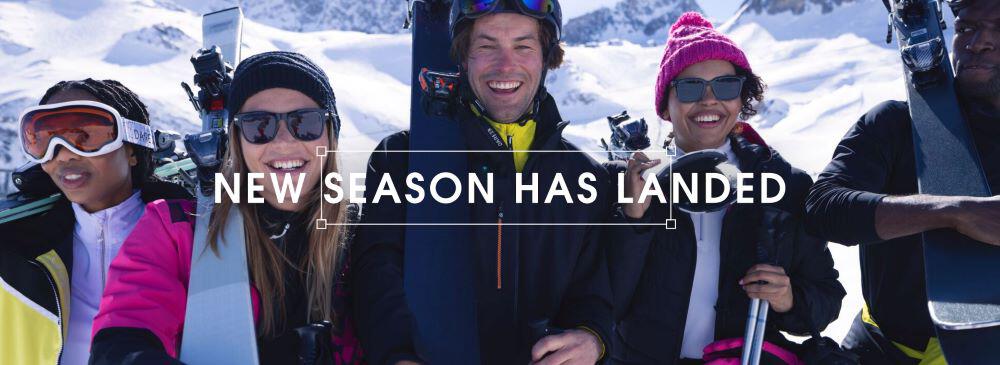 People wearing the Dare2b skiwear new collection. Text reads: New season has landed