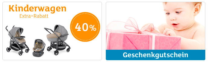 Extra Rabatte von 40 % auf Kinderwagen und Geschenkgutscheine im Online-Shop von DasBaby