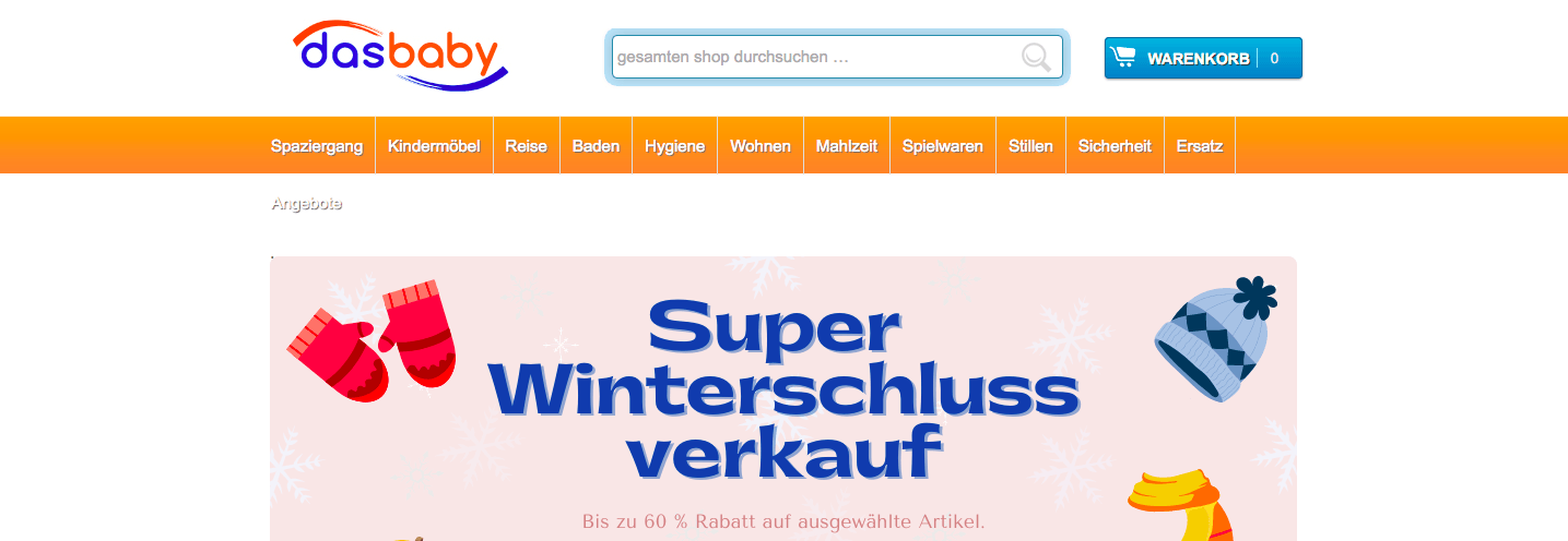 Banner für bis zu 60 % Rabatt im DasBaby Schlussverkauf im Online-Shop