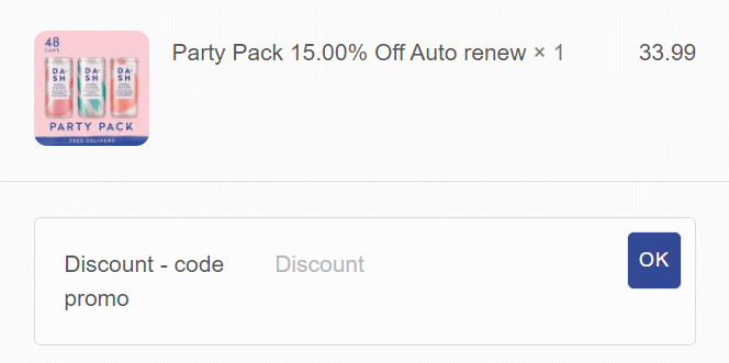 Screenshot of the Dash Water discount code box at checkout