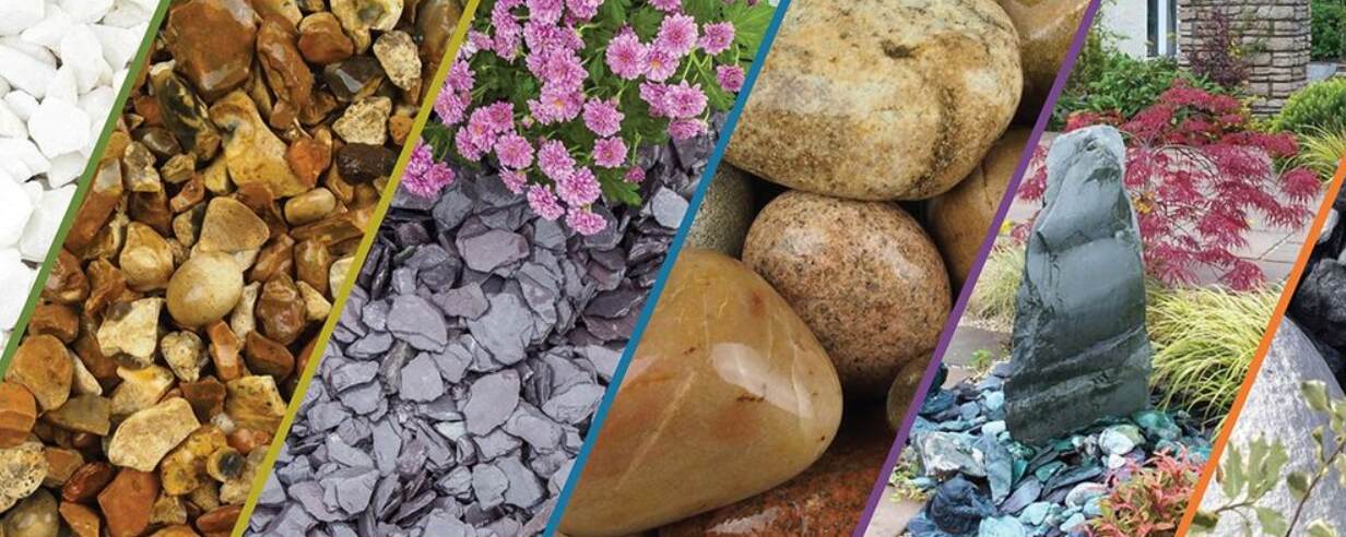 Decorative Aggregates savings guide banner showing horizontal images of the products that the company sells