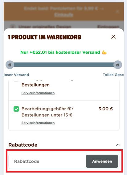 Eingabefeld für einen Dedoles Rabattcode