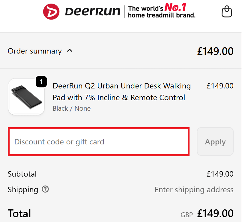 DeerRun discount code redemption box image