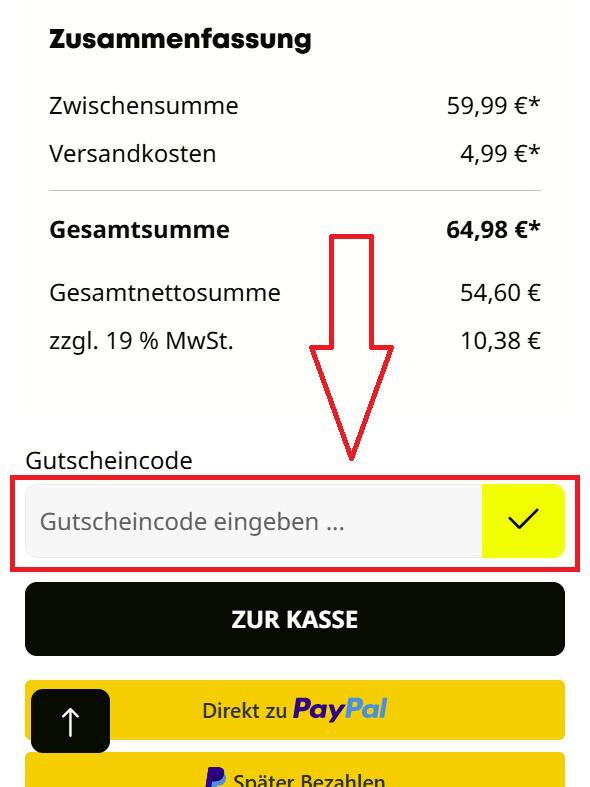 Screenshot aus dem Warenkorb mit dem Hinweis darauf, wo du den Deiters Gutschein einlösen kannst