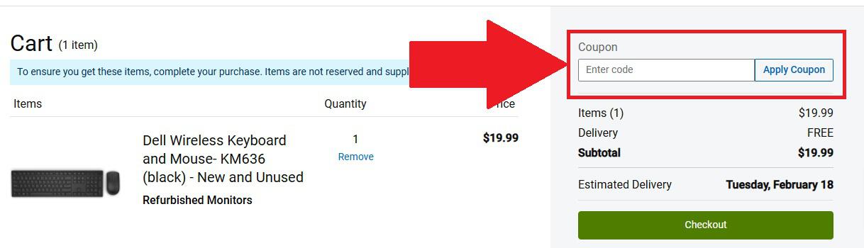 Dell coupon code box 