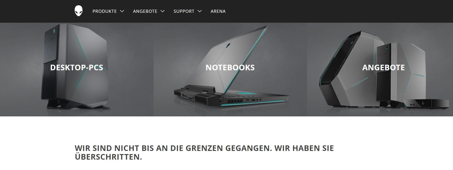 Screenshot der Produktauswahl im Dell-Alienware-Online-Shop