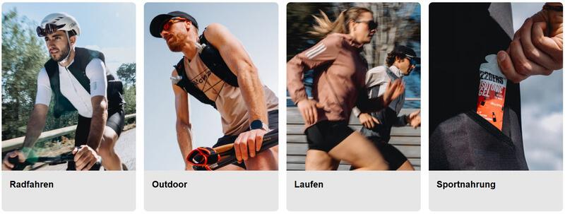 Kategorien im Deportvillage Sportshop: Radfahren, Outdoor, Laufen, Sportnahrung