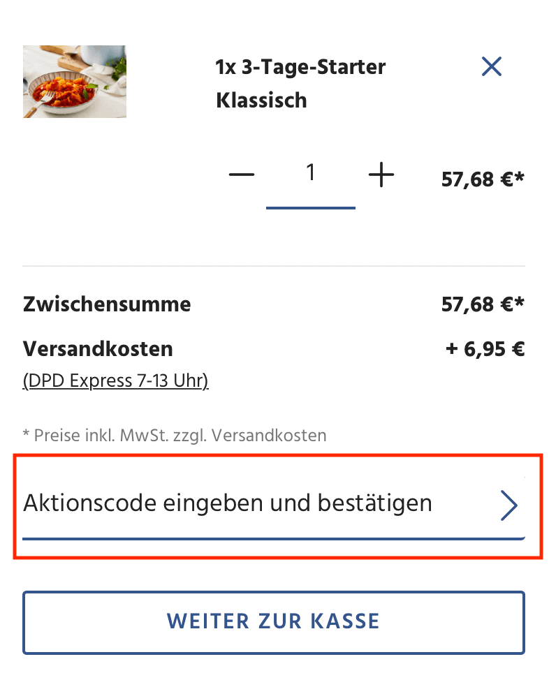 Eingabefeld für den Diäko Gutschein im Warenkorb