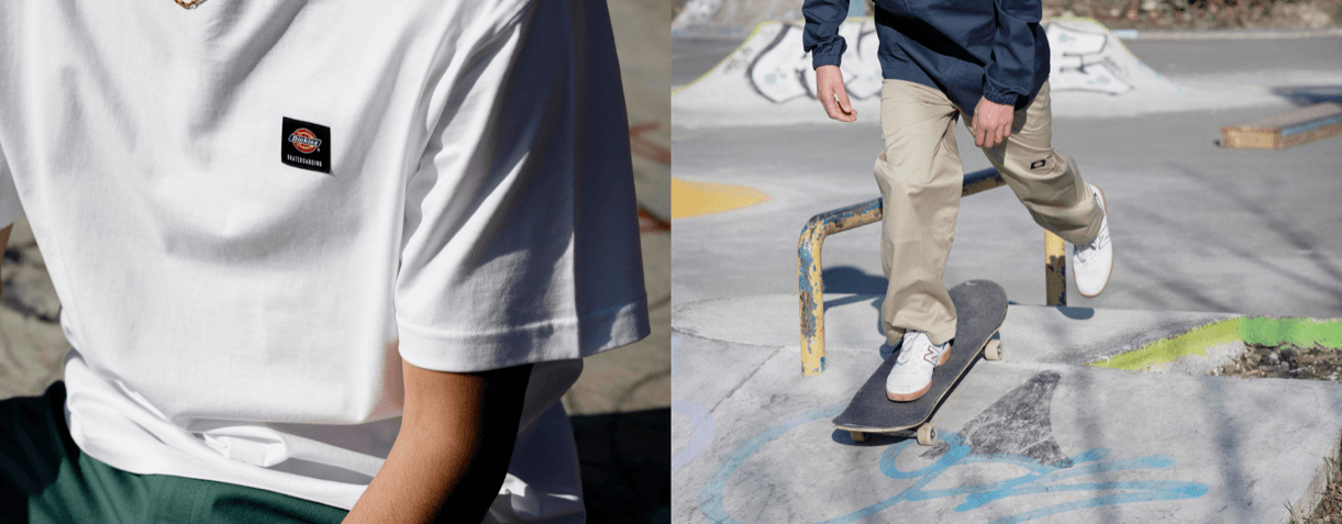 weißes Dickies T-Shirt und beigefarbene Dickies Hose
