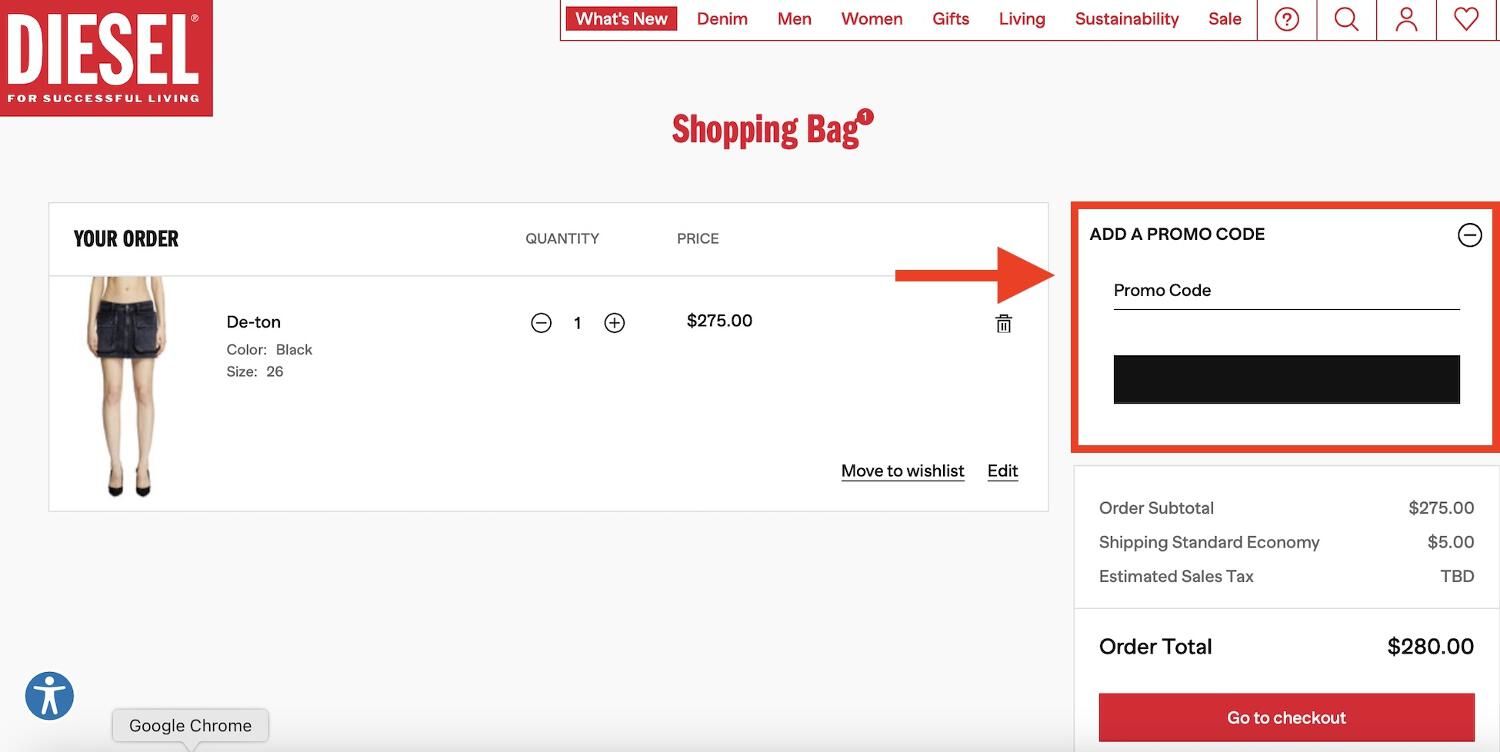 Diesel Promo Code Box