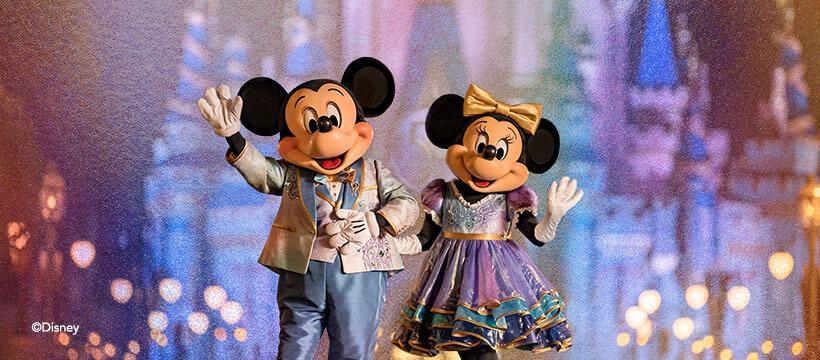 Mickey and Minnie in front of Disney World Castle