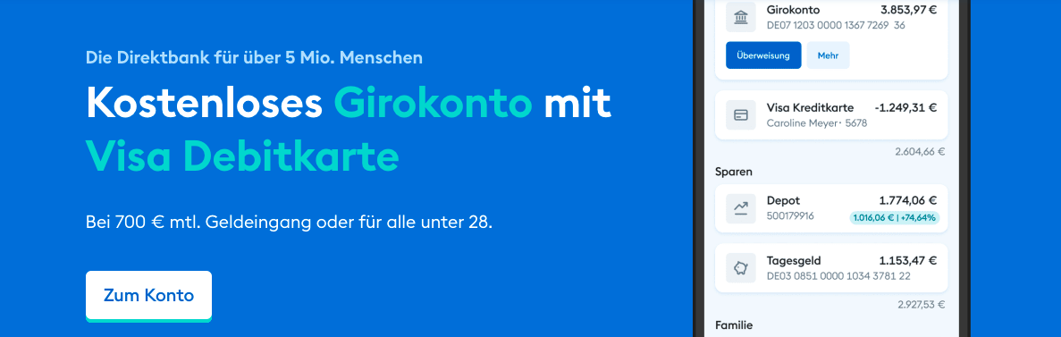 Lege ein kostenloses Girokonto mit einer Visa Debitcard bei DKB an