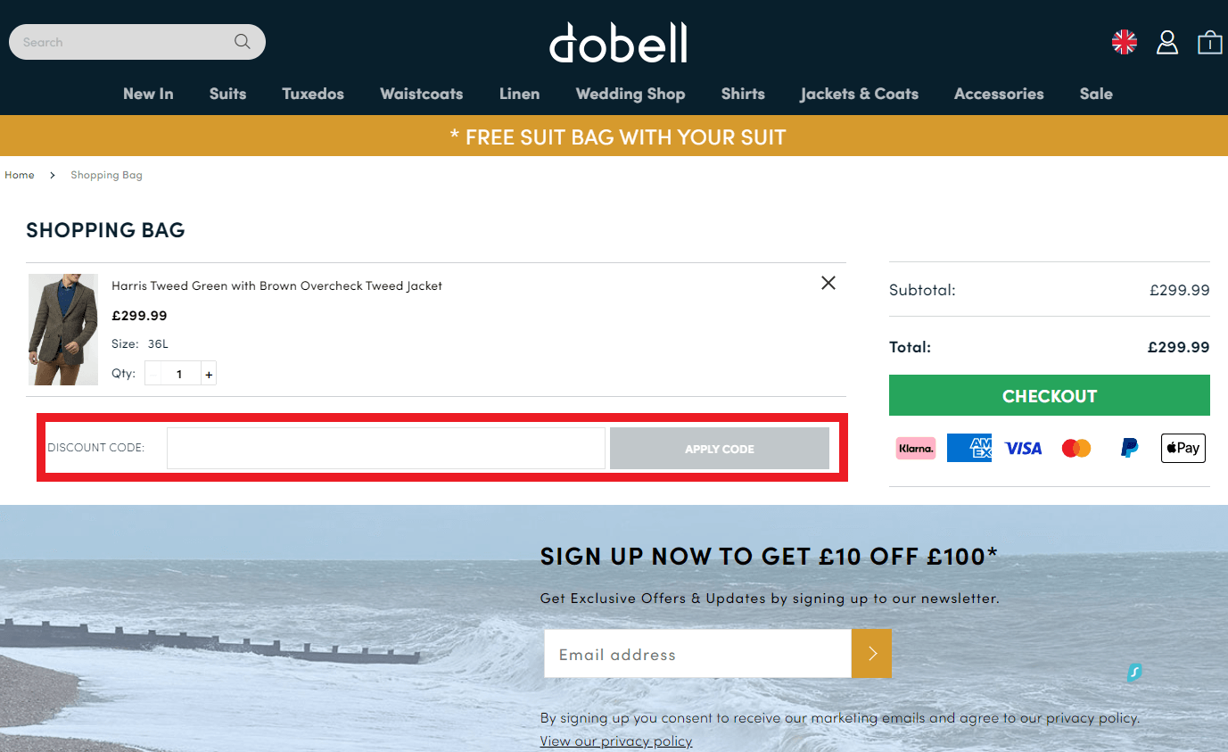 Dobell discount code box in shopping basket