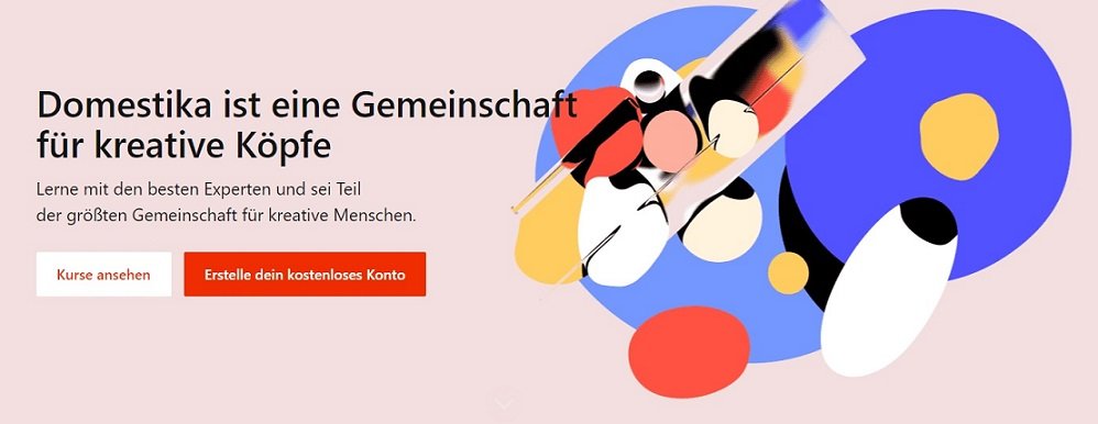 Buntes Bild mit Hinweis auf das kostenlose Domestika-Konto