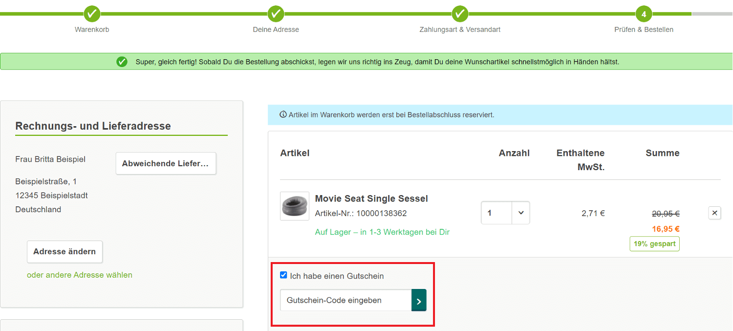 Beim Bestellabschluss einen Doorout Gutschein einlösen