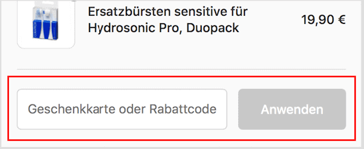Eingabefeld für den DR-SMILE-Rabattcode im Warenkorb