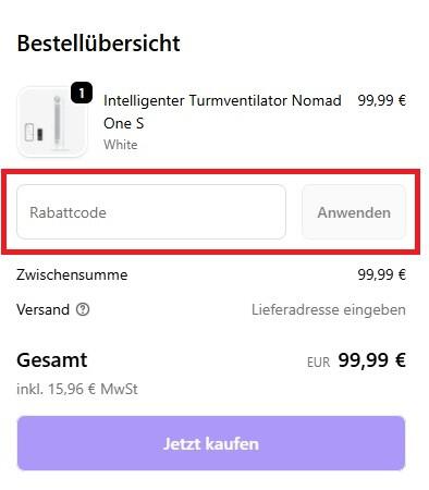 Screenshot von der Bestellübersicht um deinen DREO Gutschein einzulösen