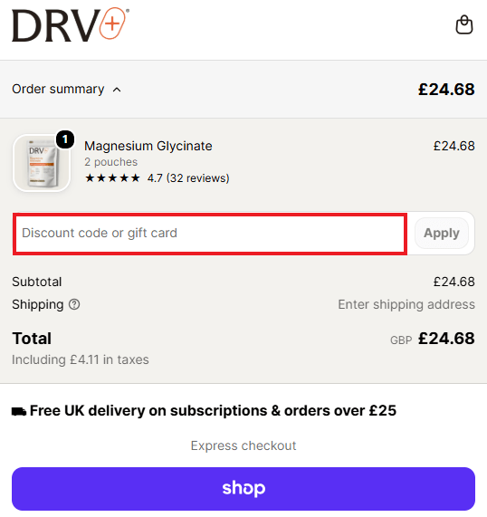DRV+ discount code box during checkout image