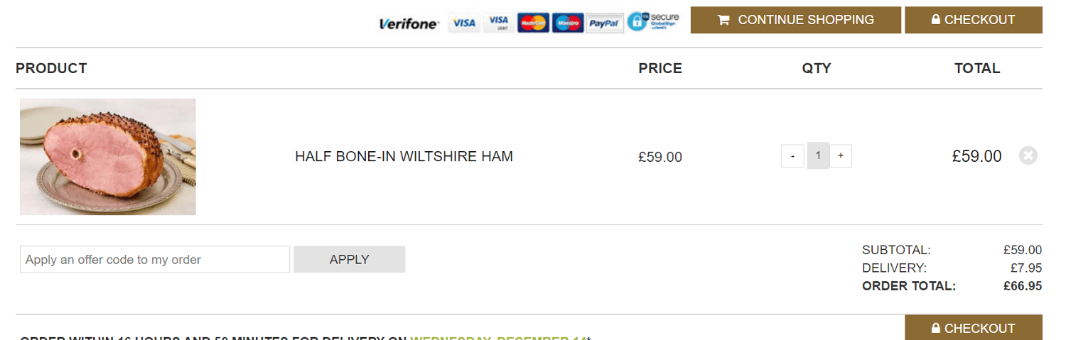 DukesHill Ham discount code box - checkout