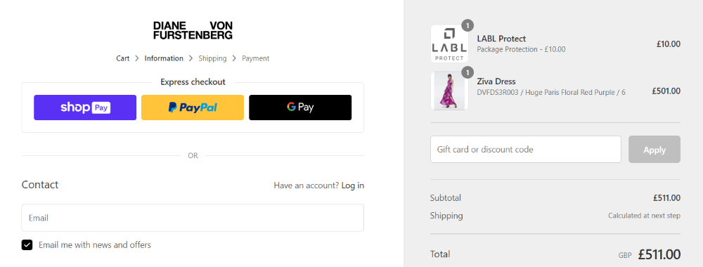 DVF code application box