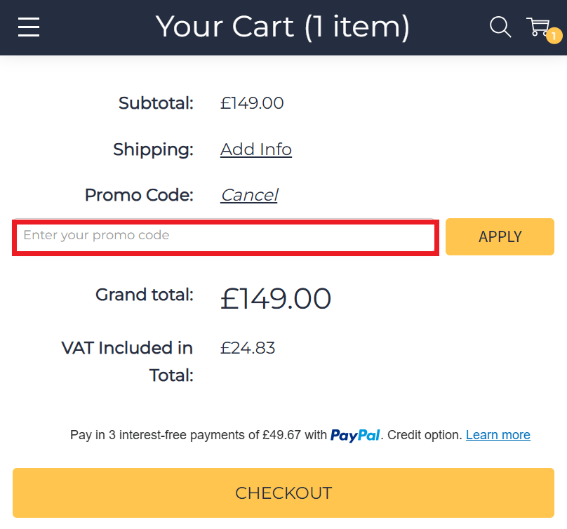 Ebac discount code box in shopping cart image