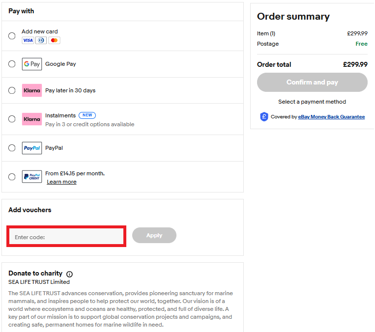 eBay discount code redemption box image