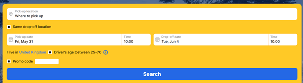 Economy Bookings discount code box on homepage