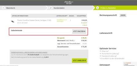 Eddie-Bauer-Gutschein einlösen mit Aktivierung des Rabattcode-Feldes