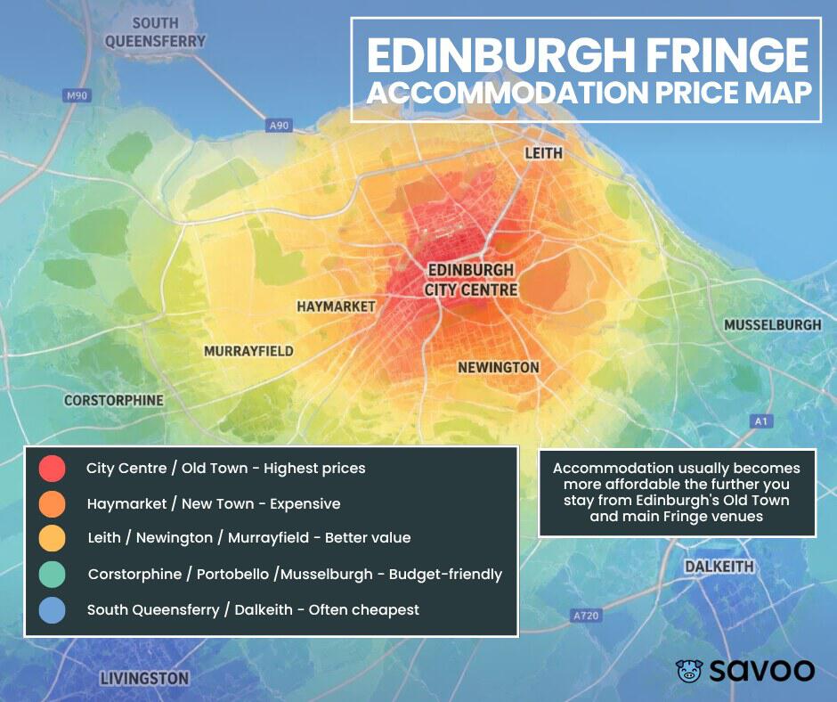 Edinburgh-Fringe Accommodation Price Map Infographic showing the cheaper items of the city to stay.