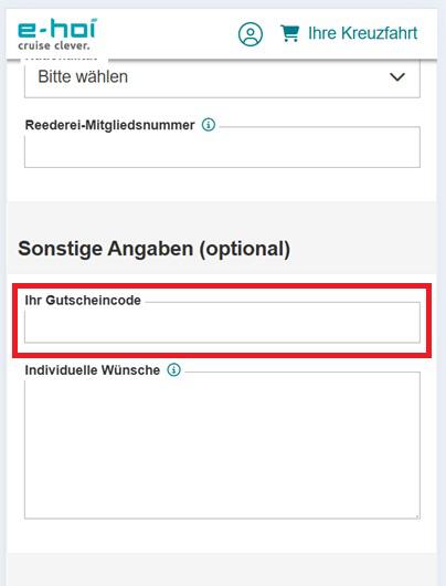 Eingabefeld für einen e-hoi Gutscheincode