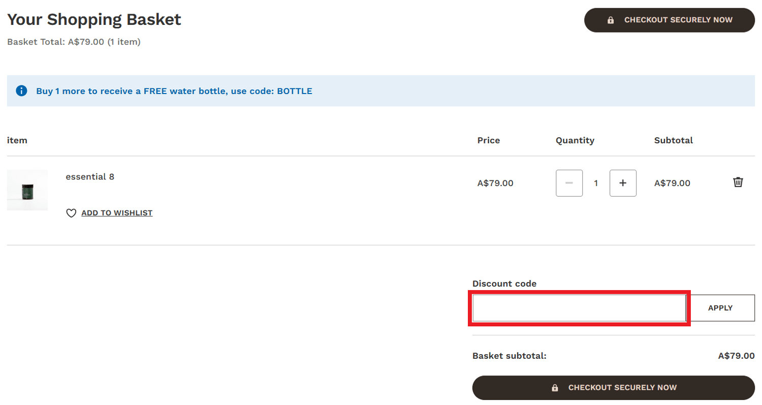 Eimele discount code redemption box during checkout