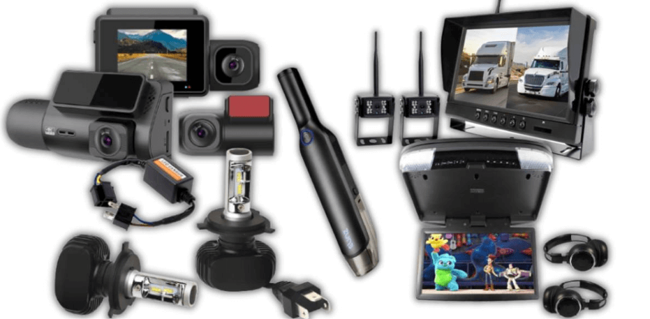 Elinz deals page image showing a selection of car technology on a white background