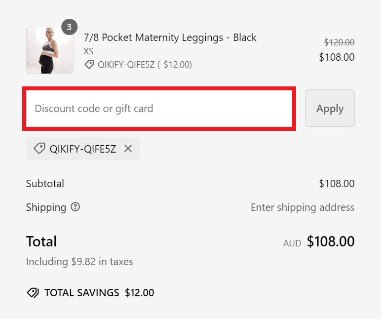 Emamaco discount code box in shopping cart