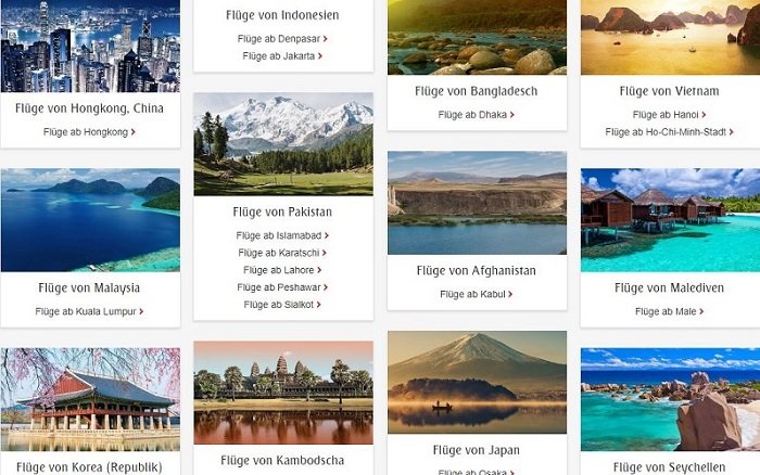 Auswahl einiger Emirates-Reiseziele und Destinationen
