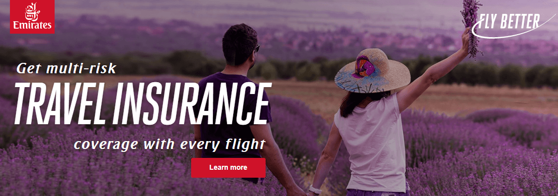 Emirates travel insurance offer image on the homepage
