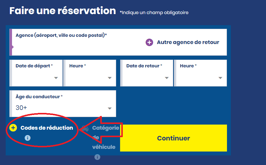 emplacement pour code promo Alamo