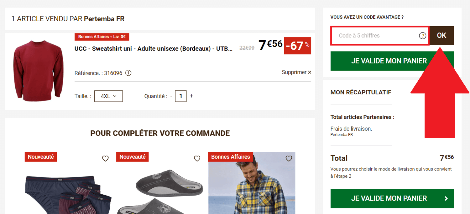 Emplacement pour les codes promo Atlas For Men dans le panier de commande en ligne