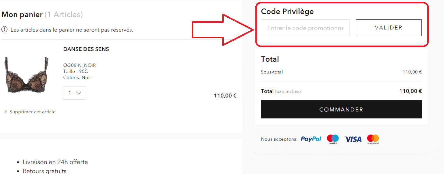 emplacement code promo Aubade