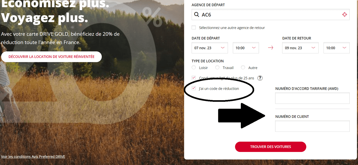emplacement pour code promo Avis