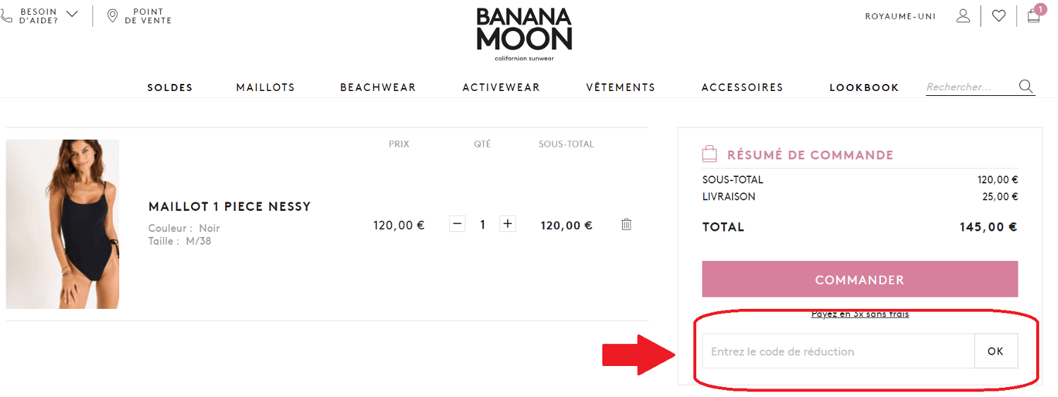 panier d&apos;achat avec emplacement pour code promo Banana Moon
