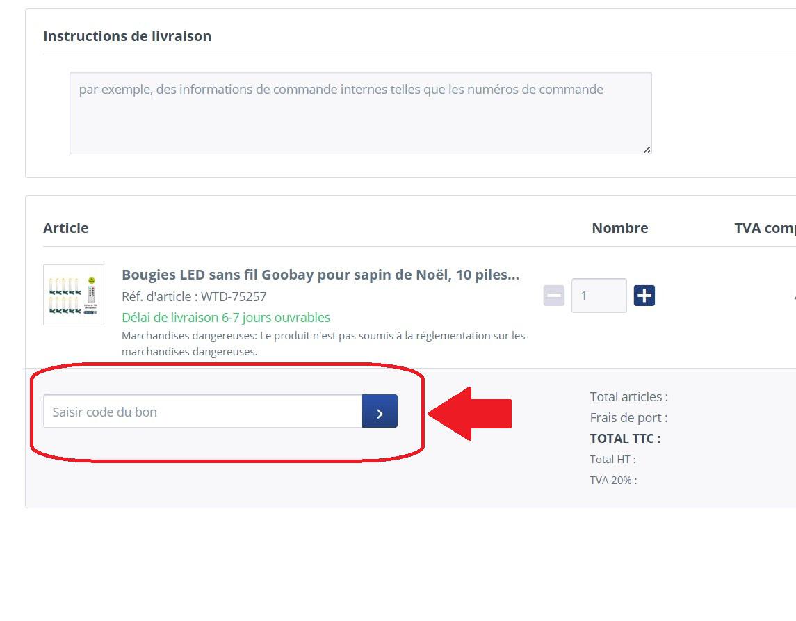 panier d&apos;achat avec emplacement pour code promo Batterie-Boutique