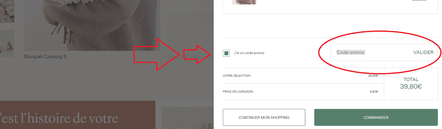 panier avec emplacement pour code promo Bergamotte