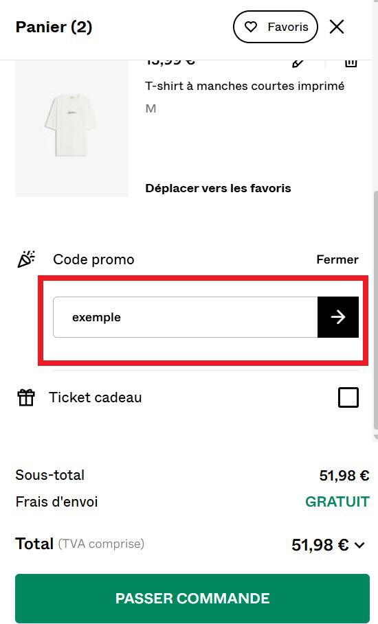 Panier avec emplacement pour code promo Bershka