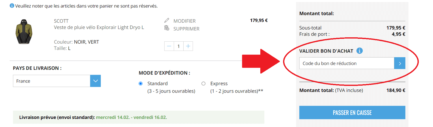 panier d&apos;achat avec emplacement pour code promo Bobshop