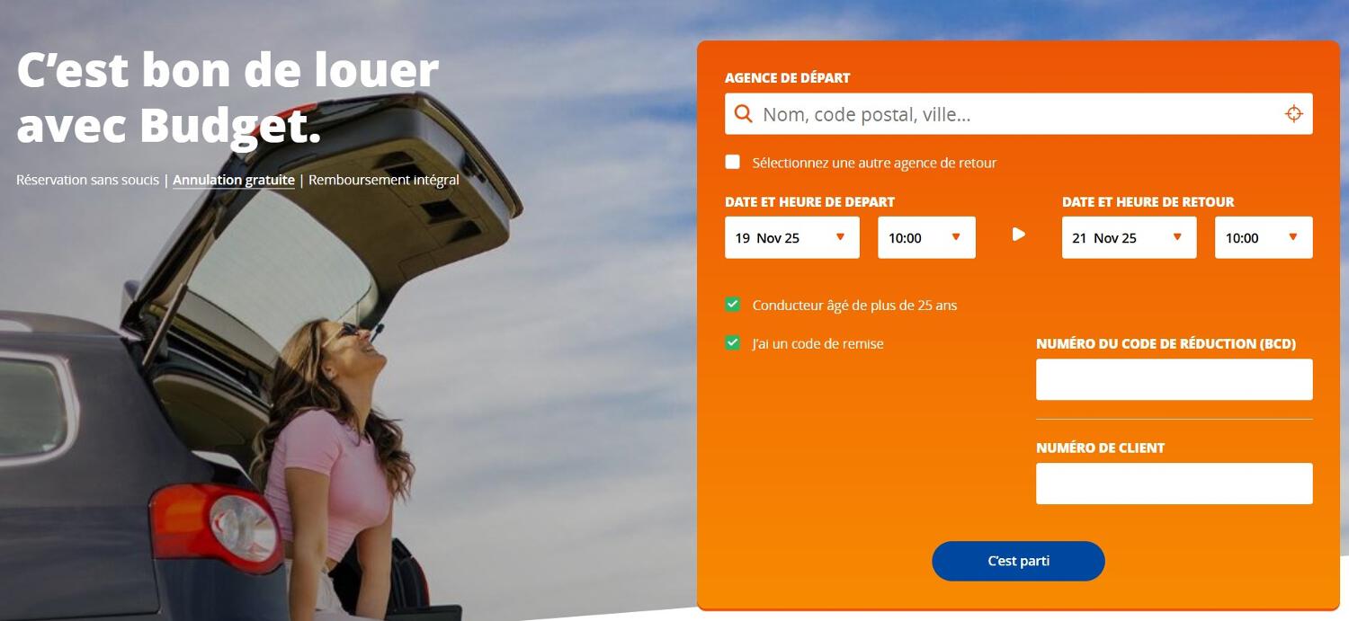 Emplacement pour code promo Budget