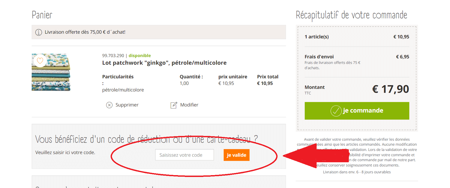 emplacement pour code promo Buttinette