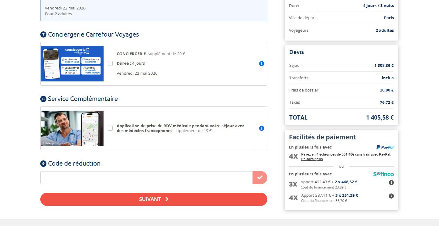 emplacement pour code promo Carrefour Voyages