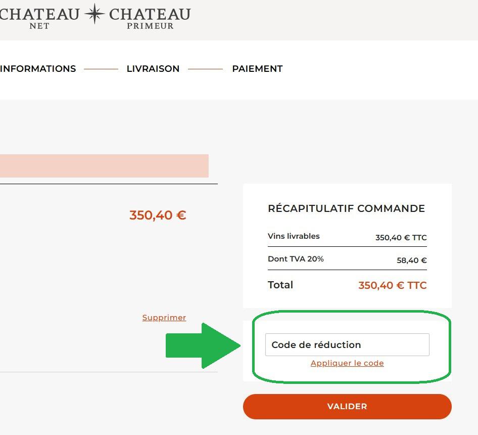 panier d'achat avec emplacement pour code promo Chateaunet